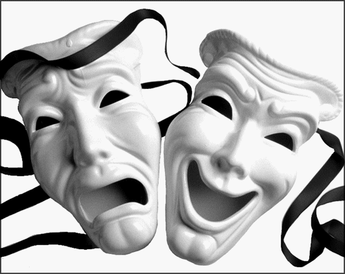 Classical-style theater masks: comedy and tragedy